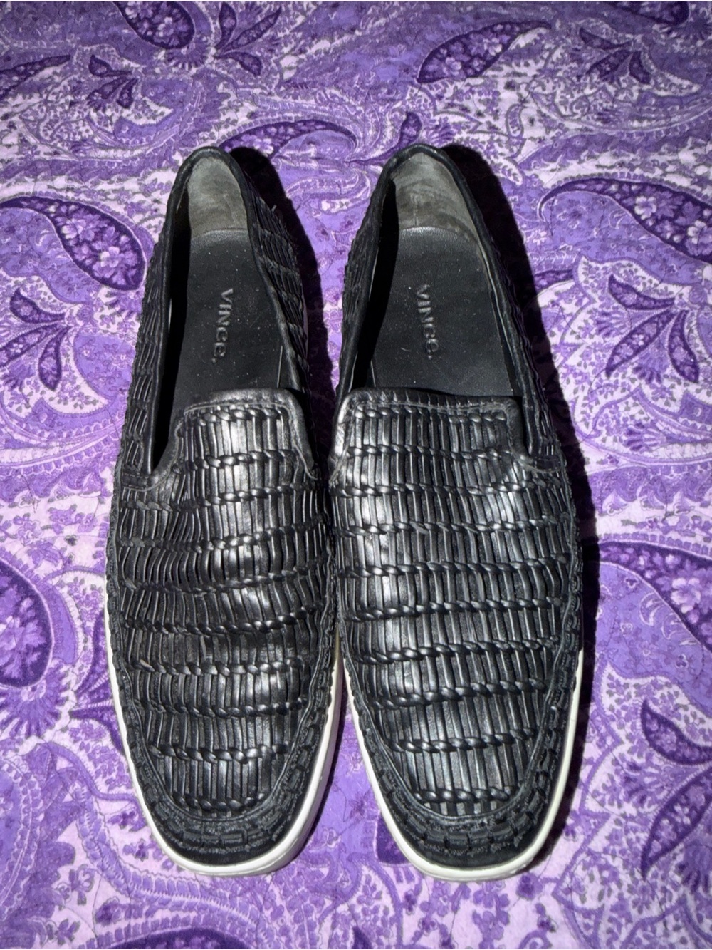 Vince Stafford Woven Leather Platform Slip-On Sneakers